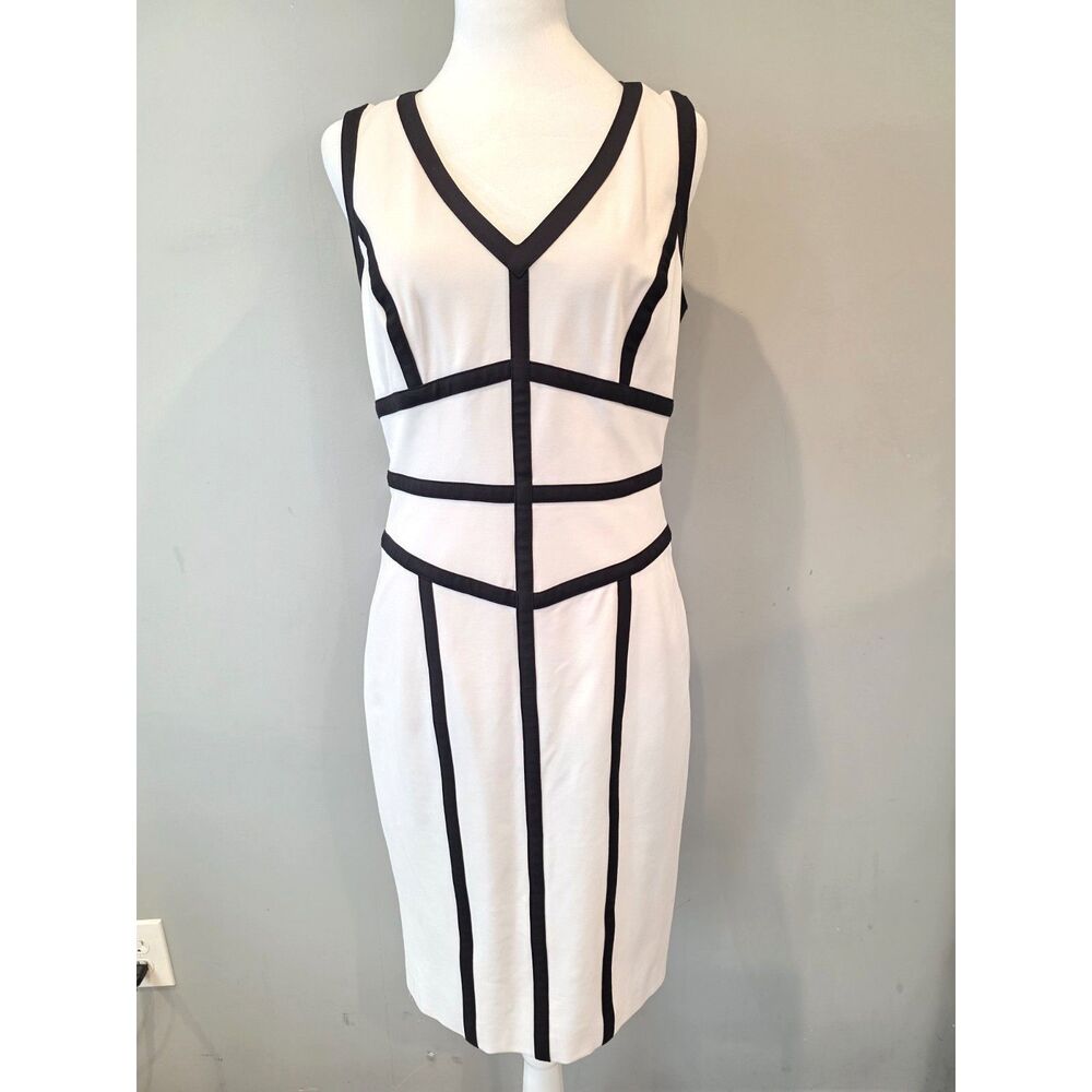 Vintage Cache Colorblock Bandage Dress White Black Geometric Bodycon Size 8 Y2K